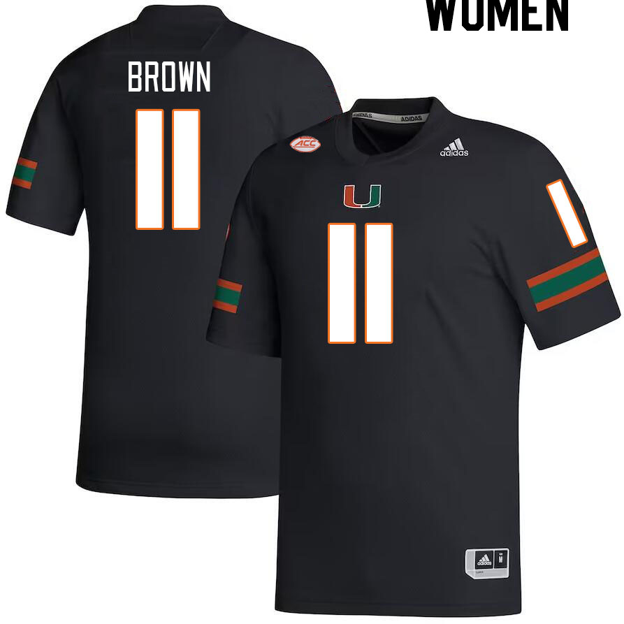 Women #11 Jacurri Brown Miami Hurricanes College Football Jerseys Stitched-Black